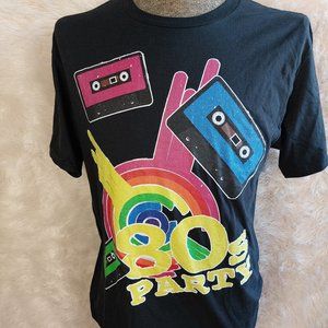 Port&Company Unisex's Black "80s Party" Graphic T-Shirt Size L